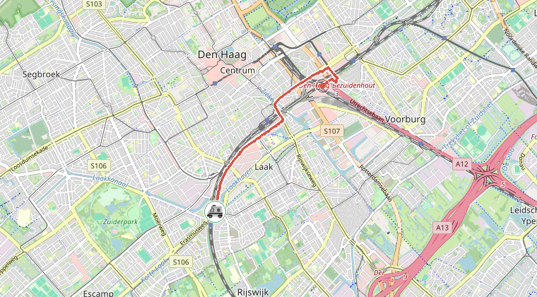 Kaart van de omgeving van de melding, met de kazerne die is gealarmeerd