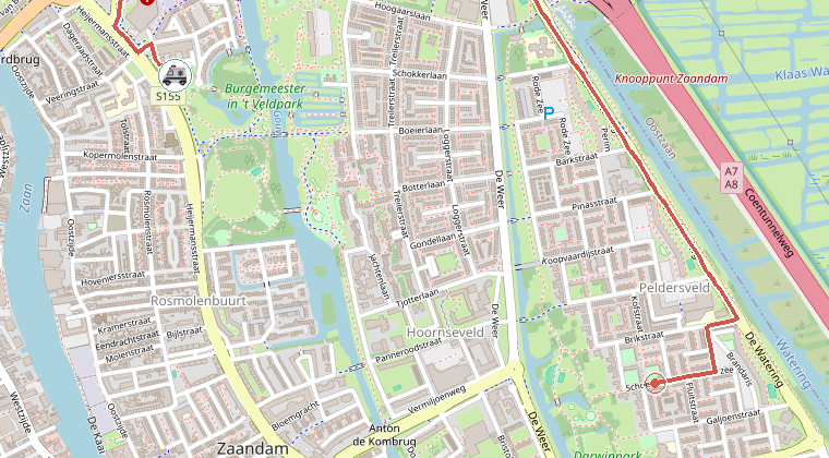 Kaart van de omgeving van de melding, met de kazerne die is gealarmeerd