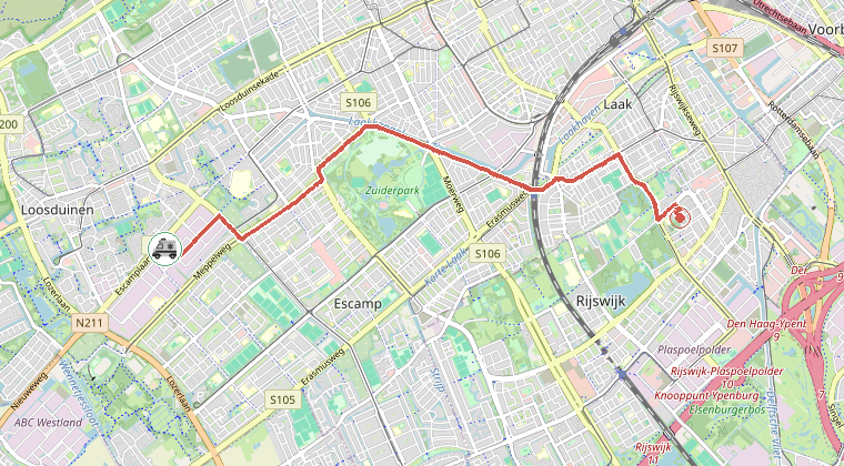 Kaart van de omgeving van de melding, met de kazerne die is gealarmeerd