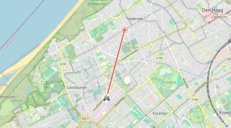 Kaart van de omgeving van de melding, met de kazerne die is gealarmeerd