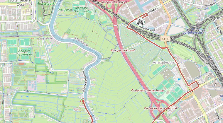 Kaart van de omgeving van de melding, met de kazerne die is gealarmeerd