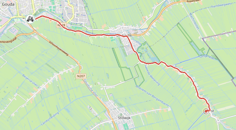 Kaart van de omgeving van de melding, met de kazerne die is gealarmeerd
