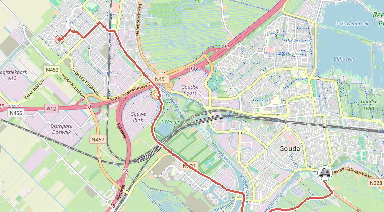 Kaart van de omgeving van de melding, met de kazerne die is gealarmeerd