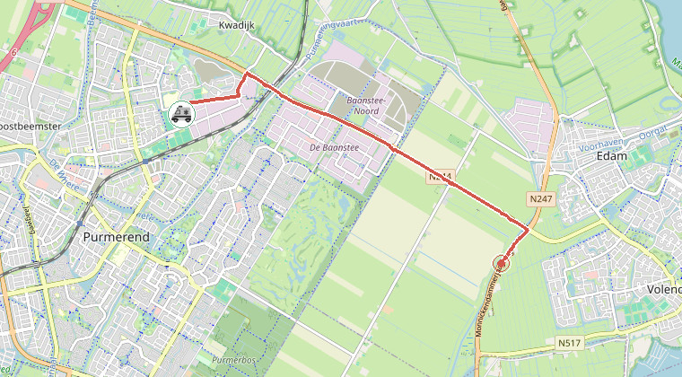 Kaart van de omgeving van de melding, met de kazerne die is gealarmeerd