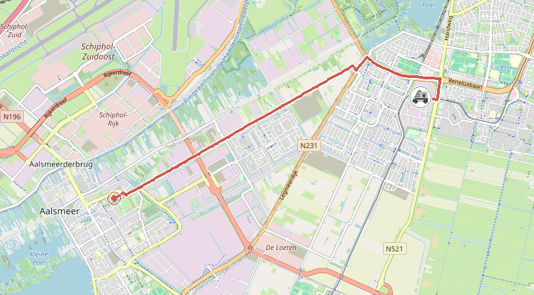 Kaart van de omgeving van de melding, met de kazerne die is gealarmeerd
