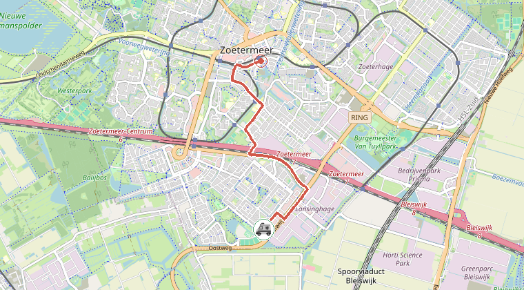 Kaart van de omgeving van de melding, met de kazerne die is gealarmeerd