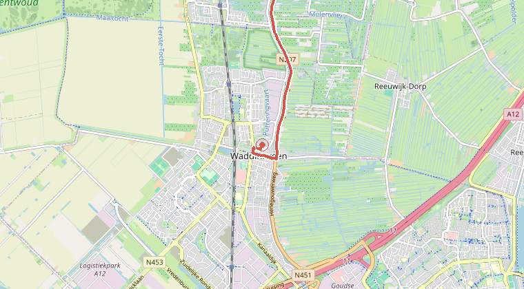 Kaart van de omgeving van de melding, met de kazerne die is gealarmeerd