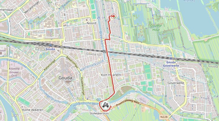 Kaart van de omgeving van de melding, met de kazerne die is gealarmeerd