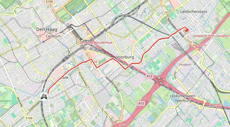 Kaart van de omgeving van de melding, met de kazerne die is gealarmeerd