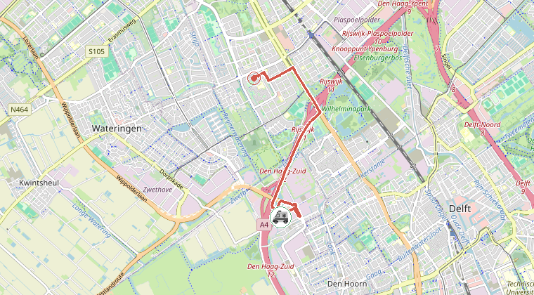 Kaart van de omgeving van de melding, met de kazerne die is gealarmeerd