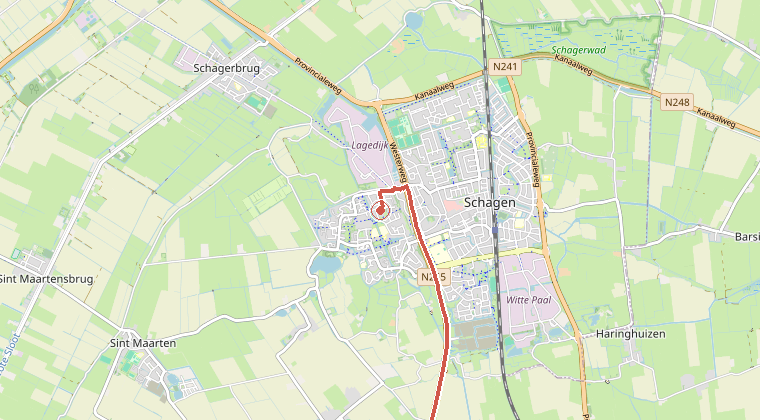 Kaart van de omgeving van de melding, met de kazerne die is gealarmeerd