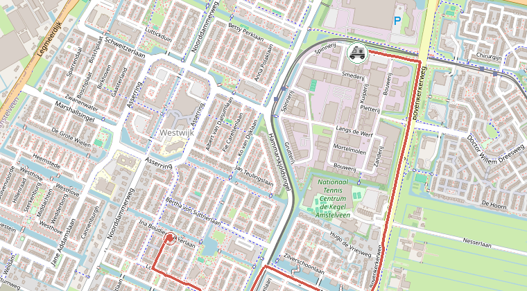 Kaart van de omgeving van de melding, met de kazerne die is gealarmeerd