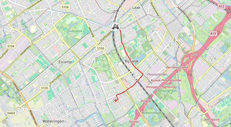 Kaart van de omgeving van de melding, met de kazerne die is gealarmeerd