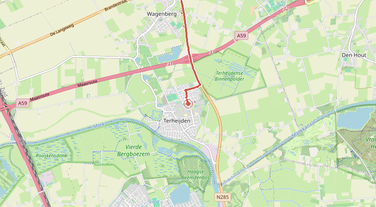 Kaart van de omgeving van de melding, met de kazerne die is gealarmeerd