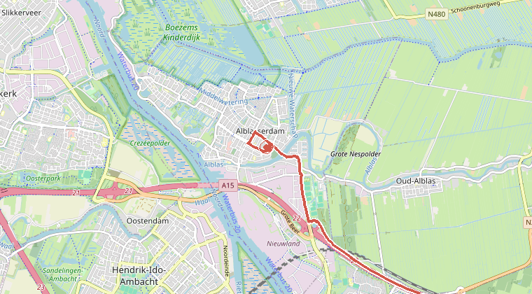 Kaart van de omgeving van de melding, met de kazerne die is gealarmeerd