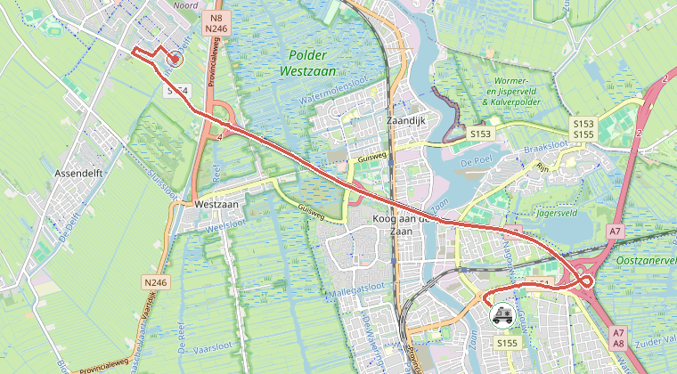 Kaart van de omgeving van de melding, met de kazerne die is gealarmeerd