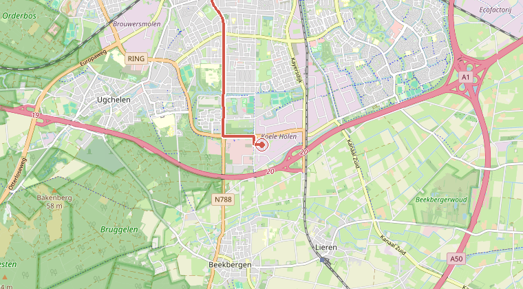Kaart van de omgeving van de melding, met de kazerne die is gealarmeerd