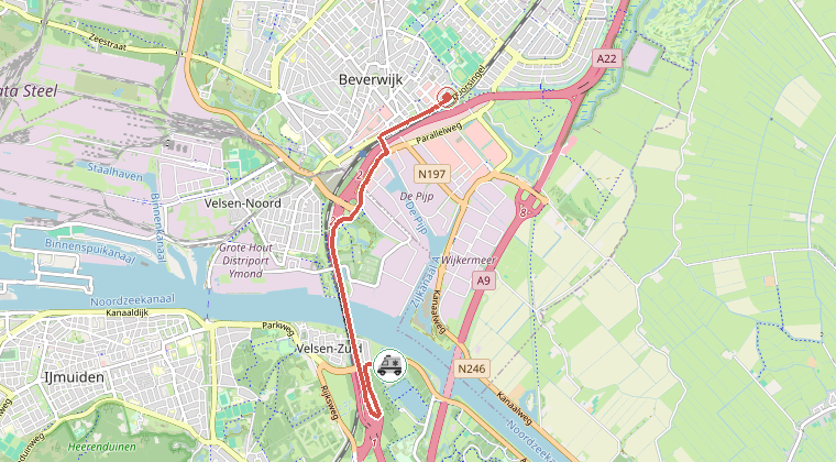 Kaart van de omgeving van de melding, met de kazerne die is gealarmeerd