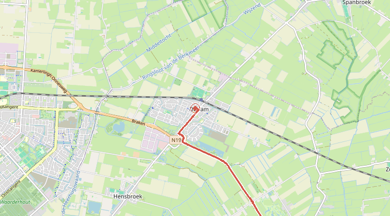 Kaart van de omgeving van de melding, met de kazerne die is gealarmeerd