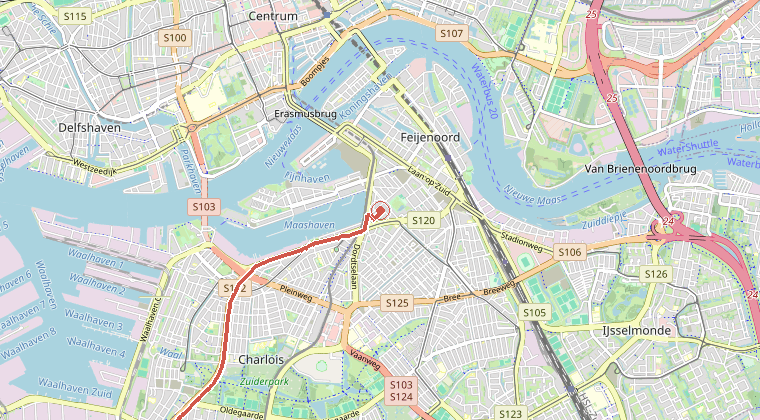Kaart van de omgeving van de melding, met de kazerne die is gealarmeerd