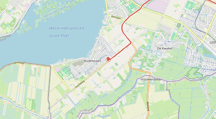 Kaart van de omgeving van de melding, met de kazerne die is gealarmeerd