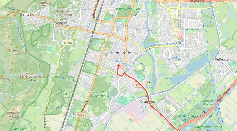 Kaart van de omgeving van de melding, met de kazerne die is gealarmeerd