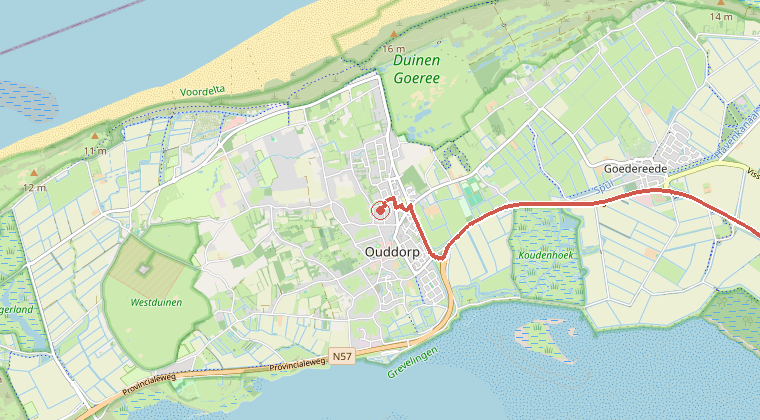 Kaart van de omgeving van de melding, met de kazerne die is gealarmeerd