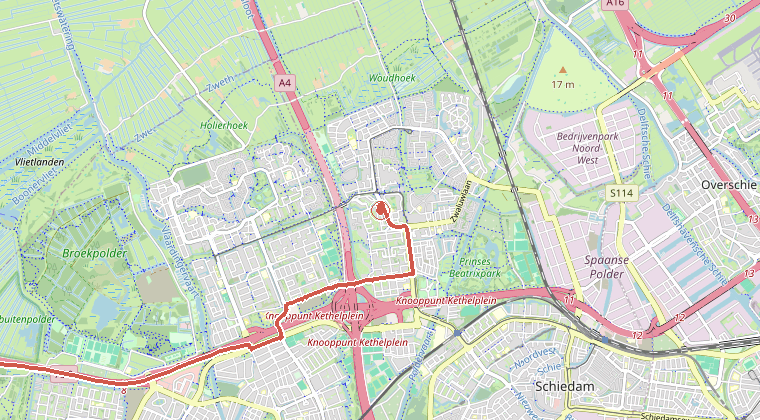 Kaart van de omgeving van de melding, met de kazerne die is gealarmeerd