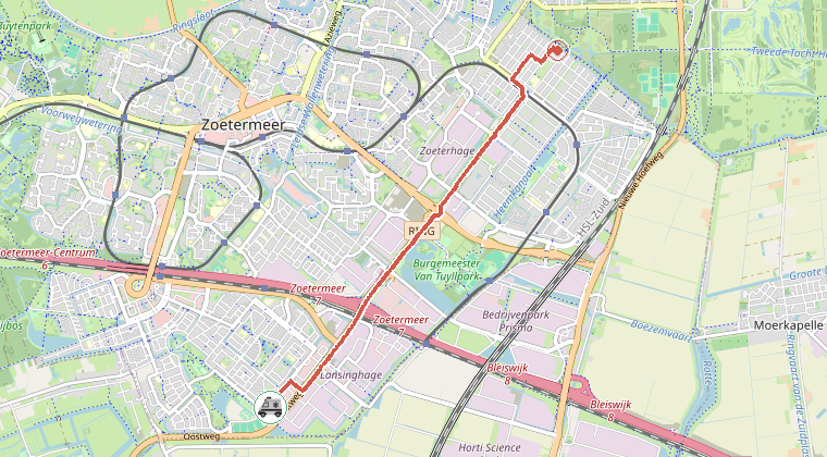 Kaart van de omgeving van de melding, met de kazerne die is gealarmeerd
