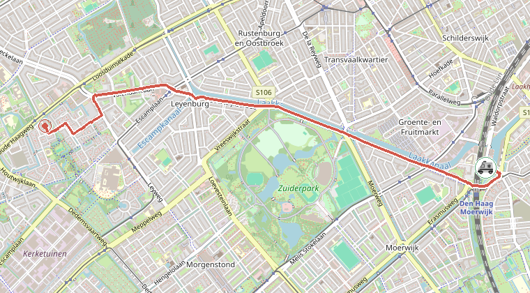 Kaart van de omgeving van de melding, met de kazerne die is gealarmeerd