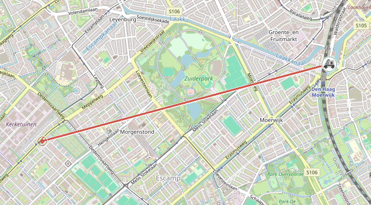 Kaart van de omgeving van de melding, met de kazerne die is gealarmeerd