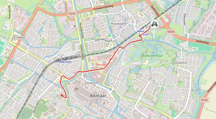 Kaart van de omgeving van de melding, met de kazerne die is gealarmeerd