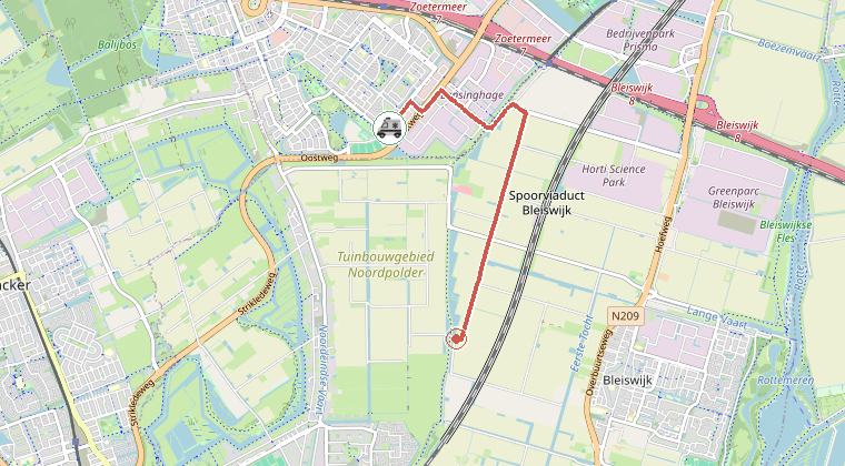 Kaart van de omgeving van de melding, met de kazerne die is gealarmeerd