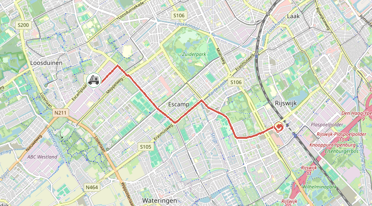 Kaart van de omgeving van de melding, met de kazerne die is gealarmeerd