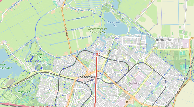 Kaart van de omgeving van de melding, met de kazerne die is gealarmeerd