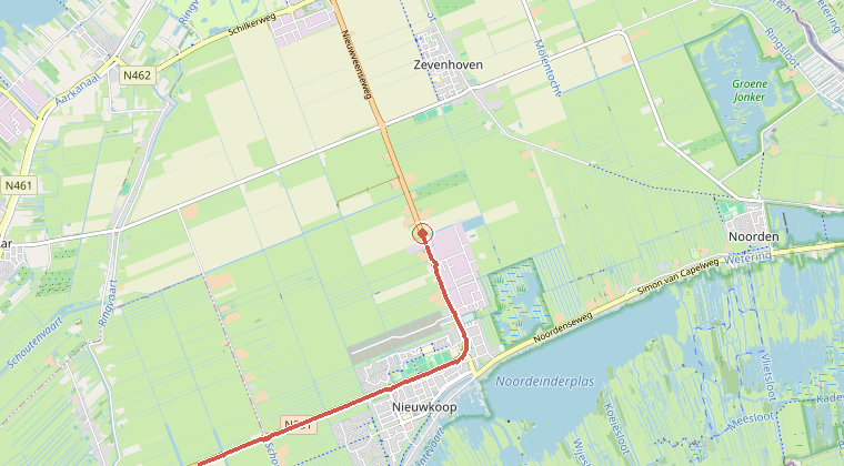 Kaart van de omgeving van de melding, met de kazerne die is gealarmeerd