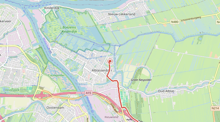 Kaart van de omgeving van de melding, met de kazerne die is gealarmeerd