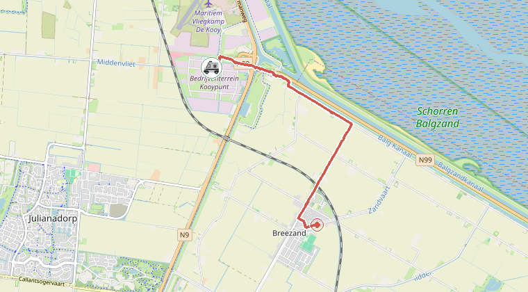 Kaart van de omgeving van de melding, met de kazerne die is gealarmeerd