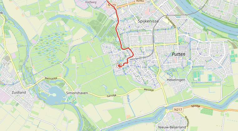 Kaart van de omgeving van de melding, met de kazerne die is gealarmeerd