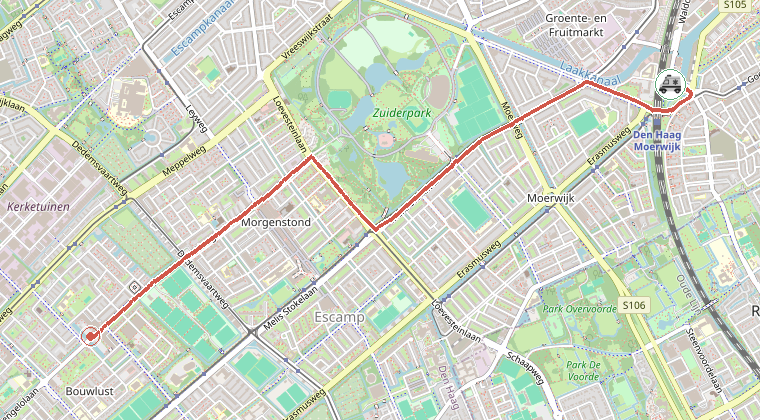 Kaart van de omgeving van de melding, met de kazerne die is gealarmeerd