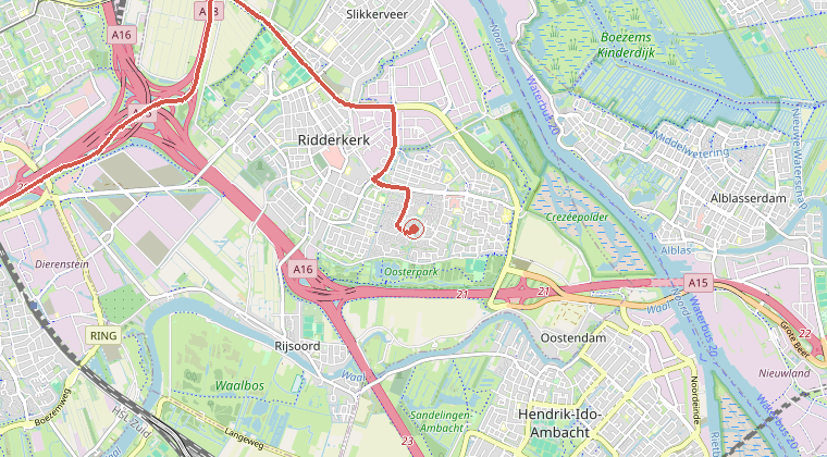Kaart van de omgeving van de melding, met de kazerne die is gealarmeerd