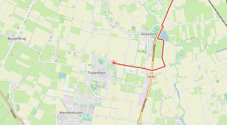 Kaart van de omgeving van de melding, met de kazerne die is gealarmeerd