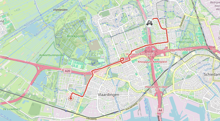 Kaart van de omgeving van de melding, met de kazerne die is gealarmeerd