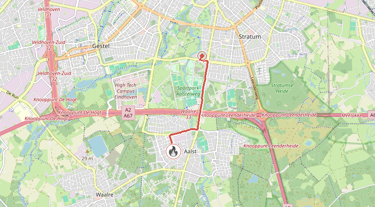 Kaart van de omgeving van de melding, met de kazerne die is gealarmeerd
