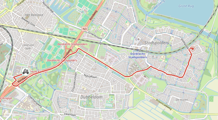 Kaart van de omgeving van de melding, met de kazerne die is gealarmeerd