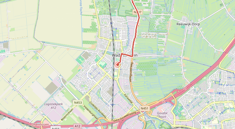 Kaart van de omgeving van de melding, met de kazerne die is gealarmeerd