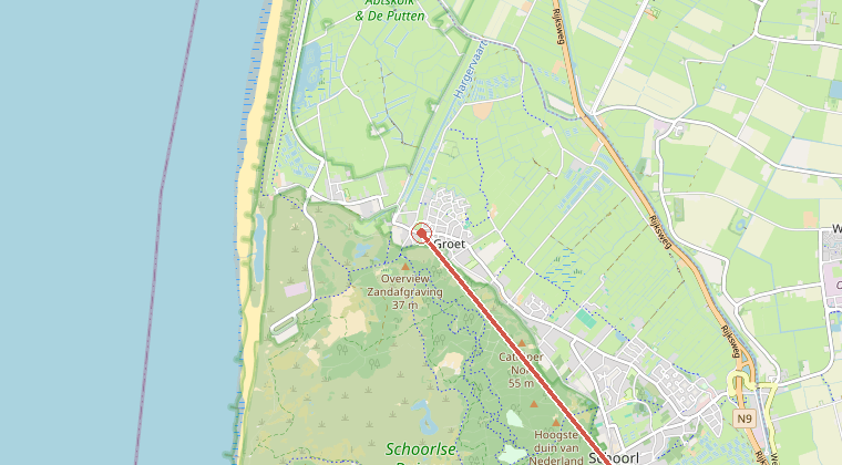 Kaart van de omgeving van de melding, met de kazerne die is gealarmeerd