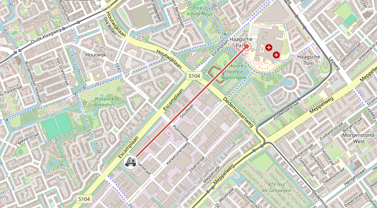 Kaart van de omgeving van de melding, met de kazerne die is gealarmeerd