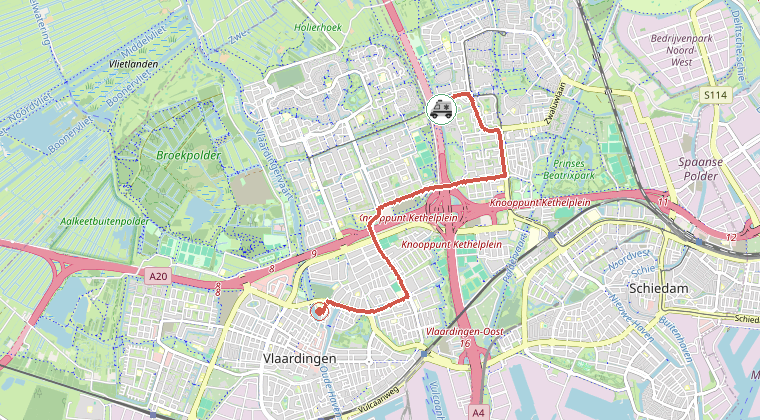 Kaart van de omgeving van de melding, met de kazerne die is gealarmeerd
