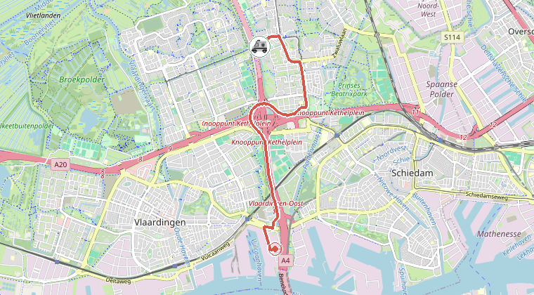 Kaart van de omgeving van de melding, met de kazerne die is gealarmeerd